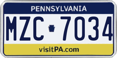 PA license plate MZC7034