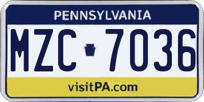 PA license plate MZC7036