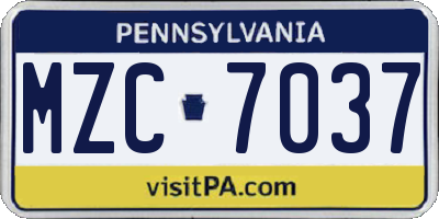 PA license plate MZC7037
