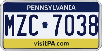 PA license plate MZC7038
