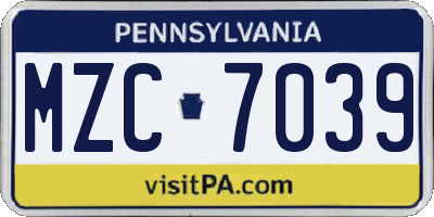 PA license plate MZC7039