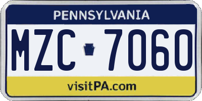 PA license plate MZC7060