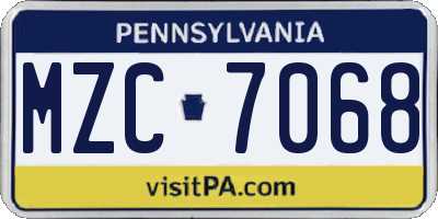 PA license plate MZC7068