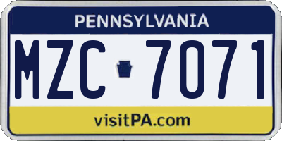 PA license plate MZC7071