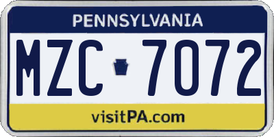 PA license plate MZC7072