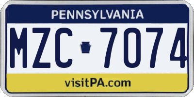 PA license plate MZC7074