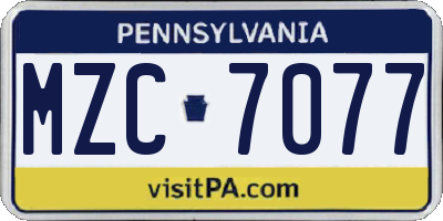 PA license plate MZC7077