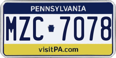 PA license plate MZC7078