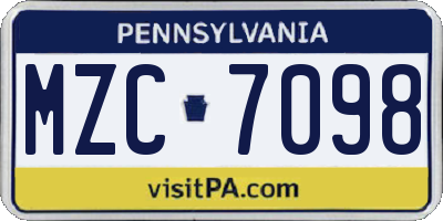 PA license plate MZC7098
