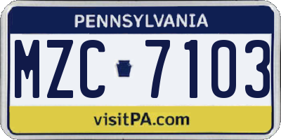 PA license plate MZC7103
