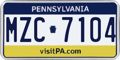 PA license plate MZC7104