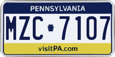 PA license plate MZC7107
