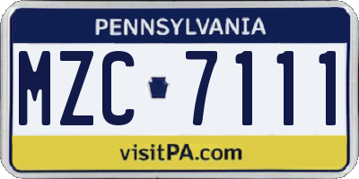 PA license plate MZC7111