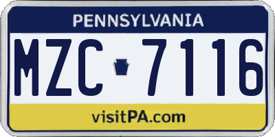 PA license plate MZC7116