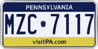 PA license plate MZC7117