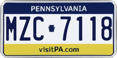 PA license plate MZC7118