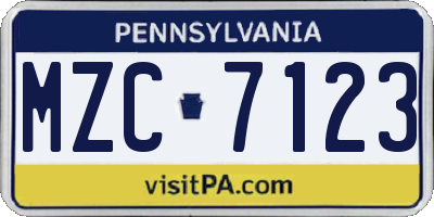 PA license plate MZC7123