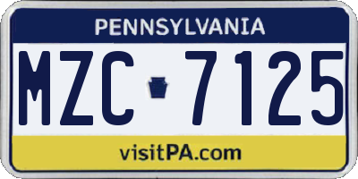 PA license plate MZC7125