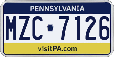 PA license plate MZC7126