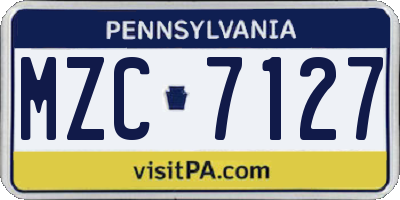 PA license plate MZC7127