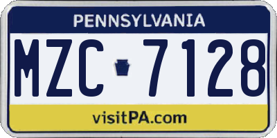 PA license plate MZC7128
