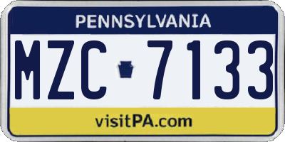 PA license plate MZC7133