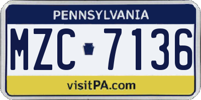 PA license plate MZC7136