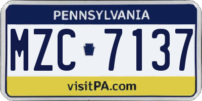 PA license plate MZC7137