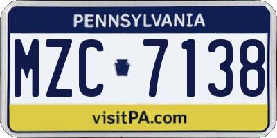 PA license plate MZC7138