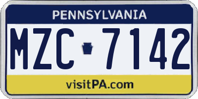 PA license plate MZC7142