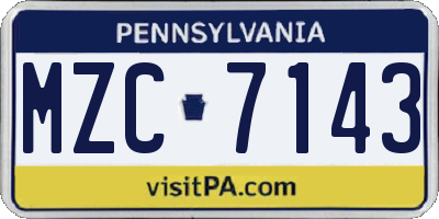 PA license plate MZC7143