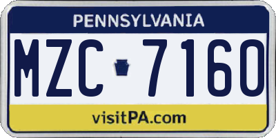 PA license plate MZC7160