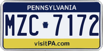 PA license plate MZC7172