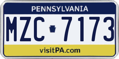 PA license plate MZC7173