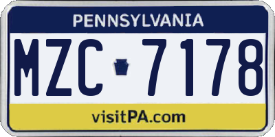 PA license plate MZC7178