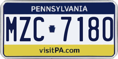 PA license plate MZC7180
