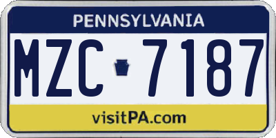 PA license plate MZC7187