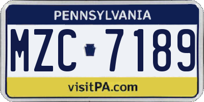 PA license plate MZC7189