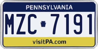 PA license plate MZC7191