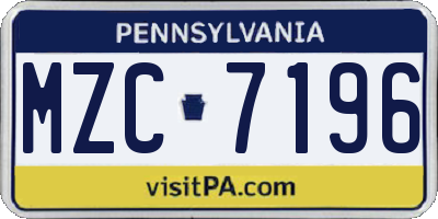 PA license plate MZC7196