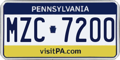 PA license plate MZC7200