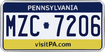PA license plate MZC7206
