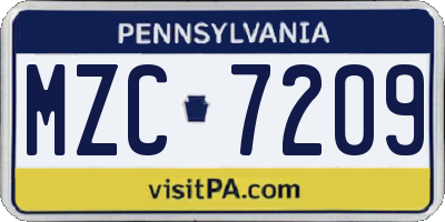PA license plate MZC7209