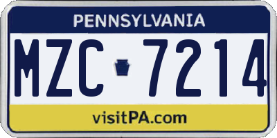 PA license plate MZC7214