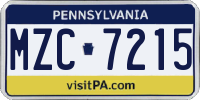 PA license plate MZC7215