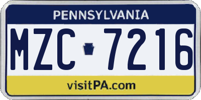 PA license plate MZC7216