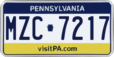 PA license plate MZC7217