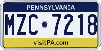 PA license plate MZC7218