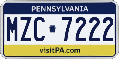 PA license plate MZC7222
