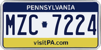PA license plate MZC7224
